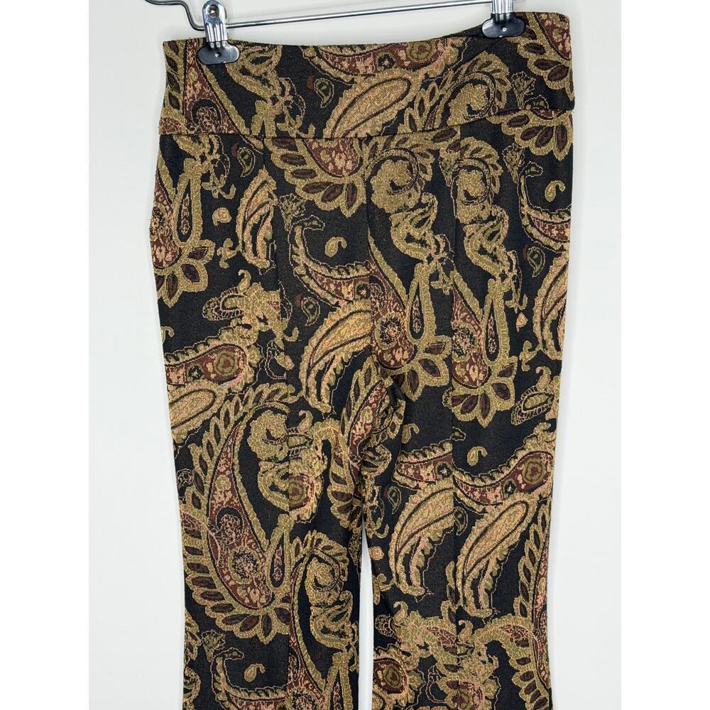 Anthropologie Viviana Jacquard Paisley Flared Trousers Black/Gold Women's US 6 - Picture 9 of 12